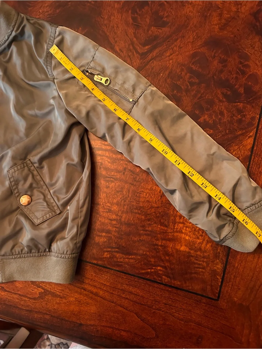 OshKosh B'gosh Girls Bomber Jacket 8 Olive Green Coat Gold Buttons
